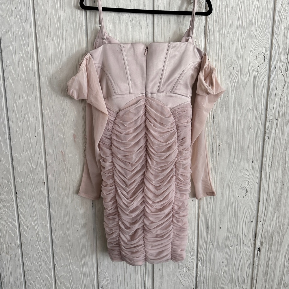House of CB Blush Pink Long Sleeve Ruched Midi Dress - Picture 8 of 12